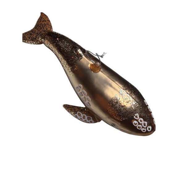 Hand-Painted Gold Whale Ornament With Glitter Accents & Hanging Cord - Picture 2 of 4